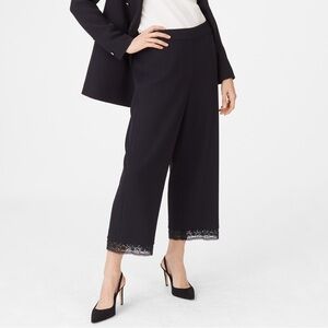 🖤 Club Monaco “Prudeen” Cropped Black Lace‑Hem Dress Pants — Size 6 🌟